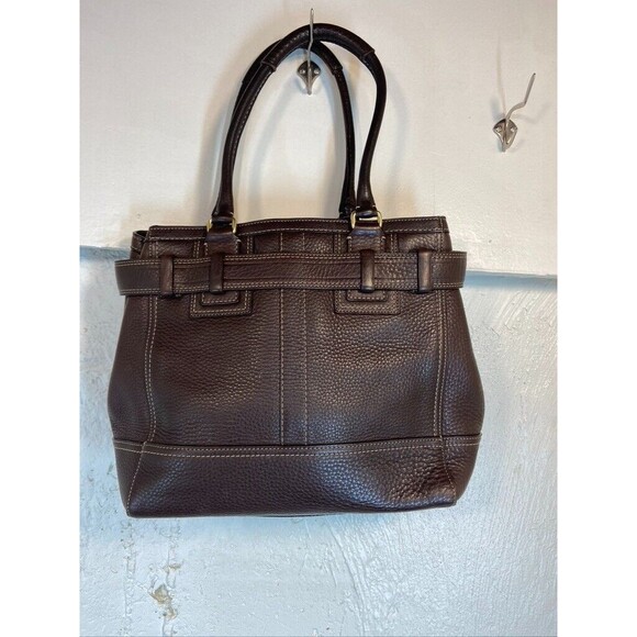 COACH WOMENS DOUBLE HANDLE TASSEL BROWN LEATHER SACHEL PURSE 15 X 8 - Picture 4 of 6